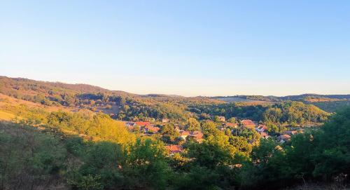 a town in the middle of a valley with trees at Lóci Palócház in Nagylóc