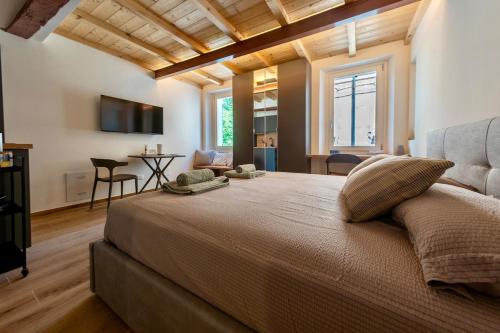 a bedroom with a large bed in a room at Monolocale San Pietro centro storico di Reggio Emilia in Reggio Emilia