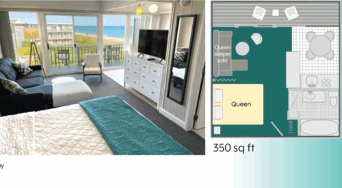 a room with a bedroom with a bed and a television at Atlantis Lodge in Pine Knoll Shores