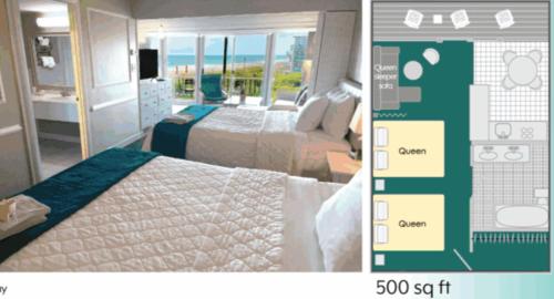 a hotel room with two beds and a television at Atlantis Lodge in Pine Knoll Shores