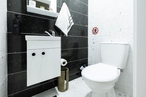 a bathroom with a toilet and a sink at Olive Stays Apartment - 1 in Pristina