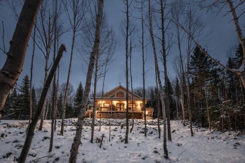 a house in the woods in the snow at Chalet Mikua, 6 p. spa, billard, Forêt & Nature in La Malbaie