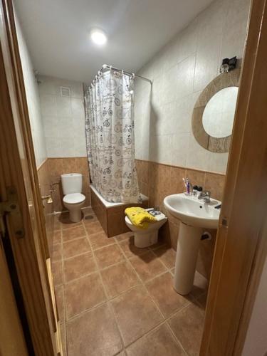a bathroom with a sink and a toilet and a shower at Piso alcaucin in Alcaucín