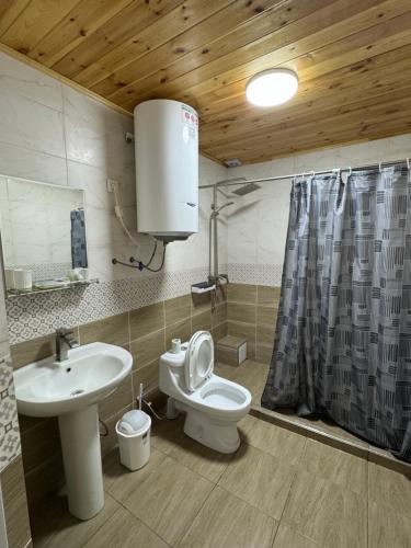 a bathroom with a toilet and a sink at Cloud Guest House in Cholpon-Ata