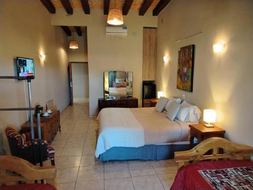 a hotel room with a bed and a television at Posada Cavieres Wine Farm in Maipú