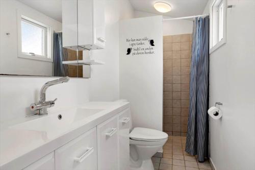 a white bathroom with a toilet and a sink at 20221-Samso-Violvej-8 in Tanderup