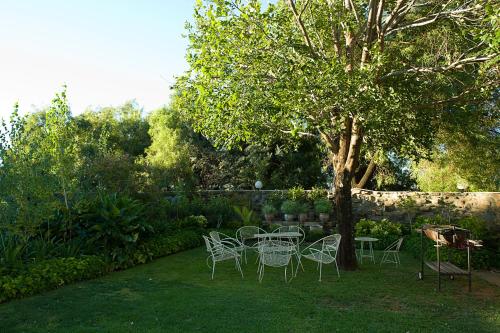 a table and chairs under a tree in a yard at A Little Guesthouse in Bloemfontein