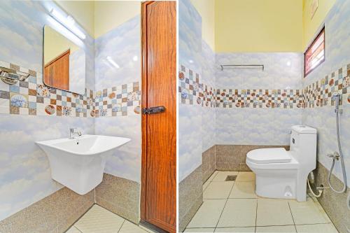 a bathroom with a toilet and a sink at Super Hotel O Omalloor Temple Formerly MTS Lodge in Pathanāmthitta
