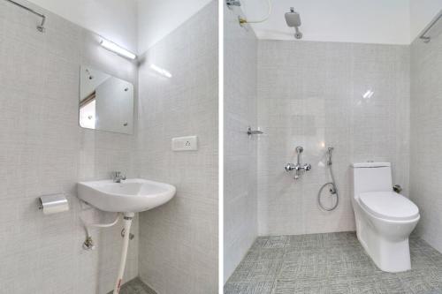 two pictures of a bathroom with a toilet and a sink at Hotel IVY Residency in New Delhi