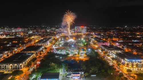 an aerial view of a city at night at Sophia Center - Serviced Apartment - Duke Hospitality in Rach Gia