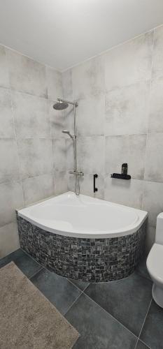 a bath tub in a bathroom with a toilet at Hotel Korek in Frýdek-Místek