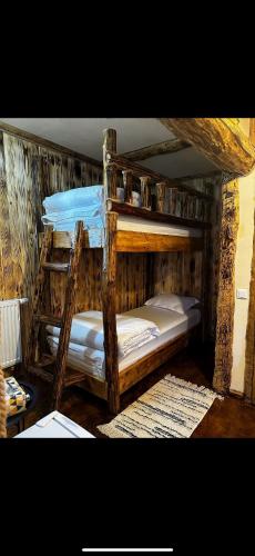 a couple of bunk beds in a room at Hanul Bărăției in Cîmpulung