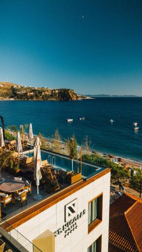 a view of the ocean from a hotel balcony at Saint Nicolas Hotel in Himare