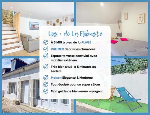a collage of photos of a house with a sign at La Flibuste, Vue Mer, Plage à Pied & Parking in Plérin