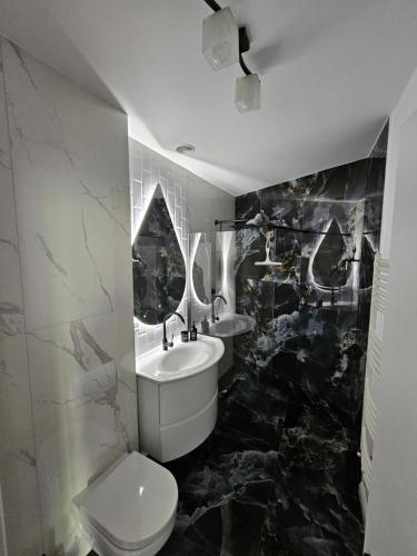 a bathroom with a sink and a toilet at Concept Luxury in Mediaş