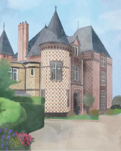 a painting of a house with at Verneuil la douce in Verneuil d’Avre et d’Iton