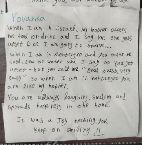 a letter from my mother thanking me forgiving at Guest House Kalpa in Žabljak