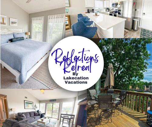 a collage of pictures of a bedroom and a living room at Reflections 2bd2babalconypoolshottub-4pp in Lake Ozark