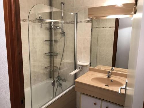 a bathroom with a shower and a sink at Résidence Les Balcons Des Curtious - Studio pour 4 Personnes MAE-2363 in Bessans