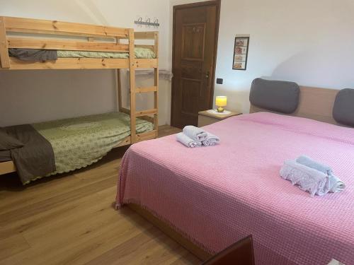a bedroom with two beds and a bunk bed at Mansarda Cadore in Pieve di Cadore