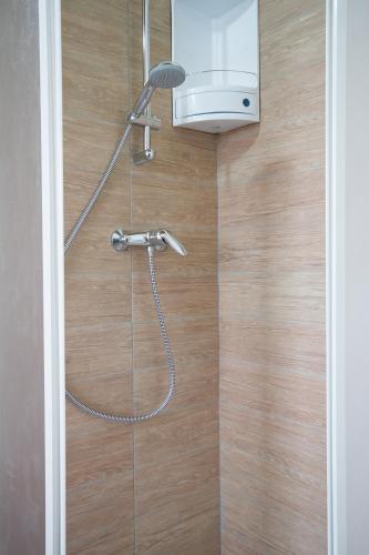 a shower in a bathroom with a shower head at Casa Martina in Polizza