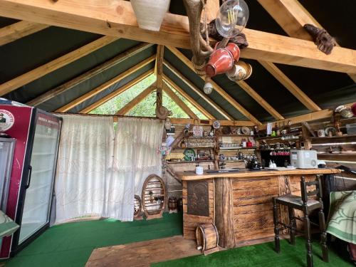 an interior view of a kitchen in an attic at Casa Radu - Zece Hotare in Zece Hotare