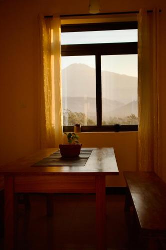 a table with a bowl on it in front of a window at Tai Africa Guest Rooms in Arusha