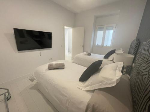 カディスにあるCádiz bahía surのベッド2台と薄型テレビ付きのベッドルーム