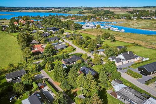 an aerial view of a village with houses and a river at 30168-Odder-Pouli-Nielsensvej-3 in Beder