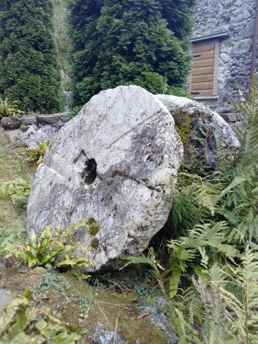a large rock in the grass in a yard at Casa Luisa, relax con vista panoramica in Schio