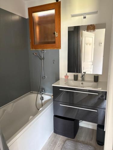 ein Badezimmer mit Waschbecken und Badewanne in der Unterkunft Alpes Ski SUPERDEVOLUY in Le Dévoluy