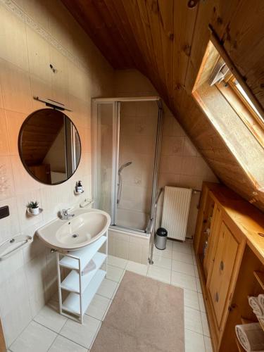 Koupelna v ubytování Hirschhaus