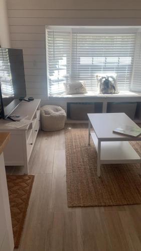 a room with a desk and a table and a window at Maria's Tiny Barn in Homestead