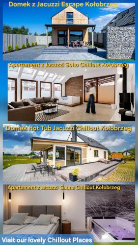 a collage of three pictures of a house at Domek z Balią Jacuzzi Escape Kołobrzeg in Charzyno