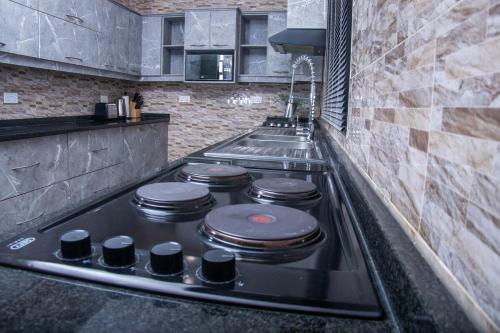 a kitchen with a stove with four burners on it at La Consolata Villa Olympia Extension in Lusaka