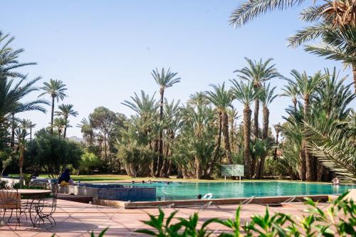 a swimming pool with palm trees in the background at Palmeraie Tradition and Modernity in Marrakech