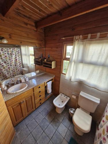 a bathroom with a toilet and a sink in a cabin at La Casa de Ale in San Martín de los Andes