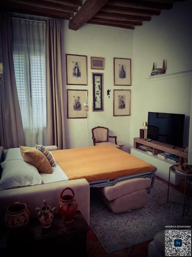a bedroom with a large bed and a television at La Casina in Murlo