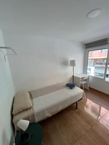 ein Schlafzimmer mit einem Bett in einem Zimmer mit einem Fenster in der Unterkunft Habitación privada en piso compartido cerca del Centro Alicante in Alicante