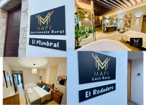 a collage of four pictures of a hotel room at Mape Loft Rural El MIMBRAL in Algar