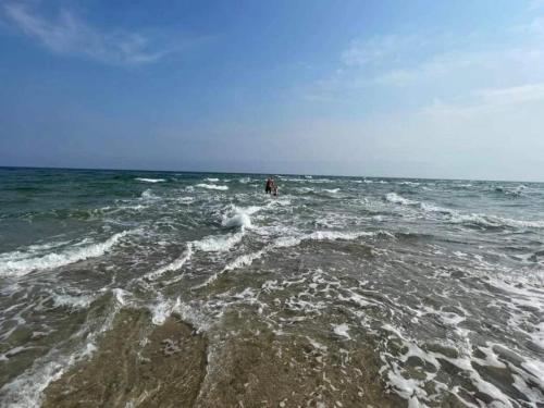 a person standing in the water at the beach at 6 person holiday home in Nykøbing M-By Traum in Alsted