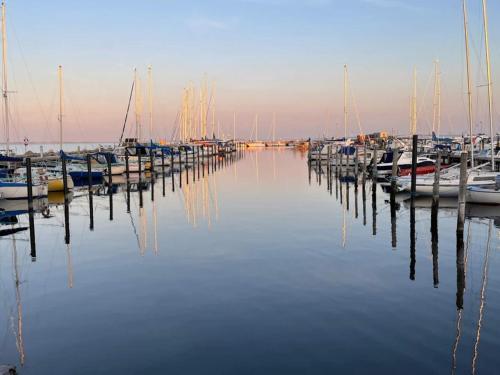 a group of boats docked in a marina at 6 person holiday home in Vesløs-By Traum in Øsløs