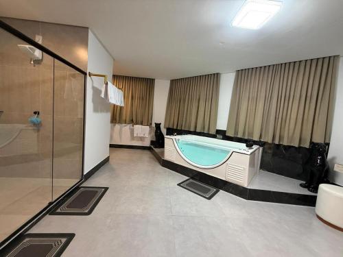 ゴイアニアにあるJBR Park Hotelのバスタブとシャワー付きのバスルーム