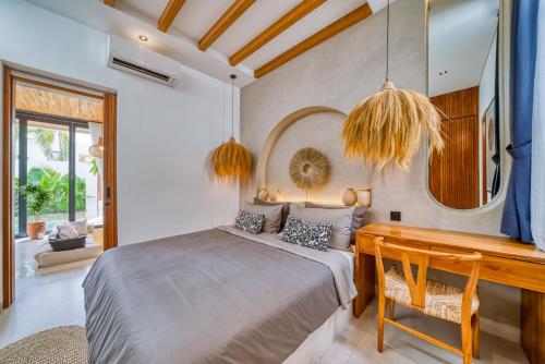 Ένα ή περισσότερα κρεβάτια σε δωμάτιο στο New! Peaceful 2BR Villa near Pererenan