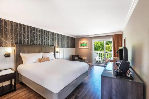a hotel room with a large bed and a tv at UpValley Inn & Hot Springs, an Ascend Collection Hotel in Calistoga
