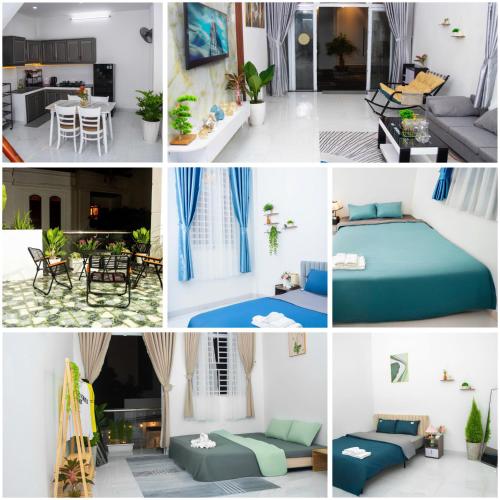 a collage of photos of a bedroom and a living room at HeavenVilla in Can Tho