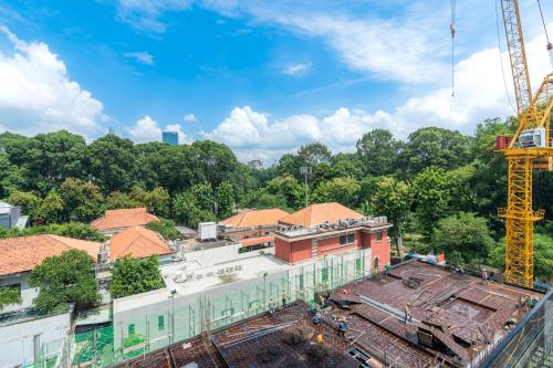 an overhead view of a construction site with a crane at Park view Avalon Apartment District 1 HCM City in Ho Chi Minh City
