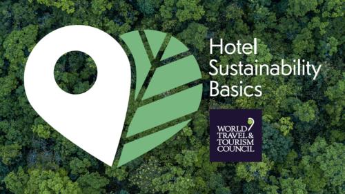 austration of a heart and a forest with the words hotel sustainability basics at Kyriad Direct Moulins Sud - Yzeure in Moulins