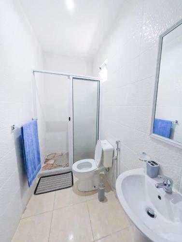 Ribeira GrandeにあるResidencial Mãe Nonaのトイレと洗面台を備えた白いバスルーム