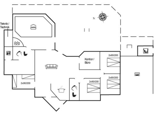 una planimetria di una casa di Holiday Home Elicia - 950m from the sea by Interhome a Bøtø By
